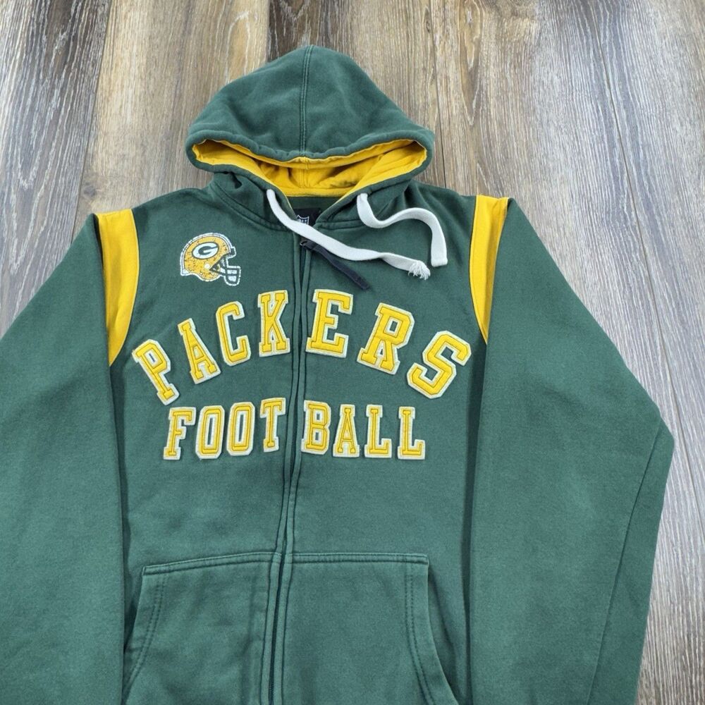 Vintage Green Bay Packers Hoodie Mens M Green Sweatshirt NFL Football Zip Up